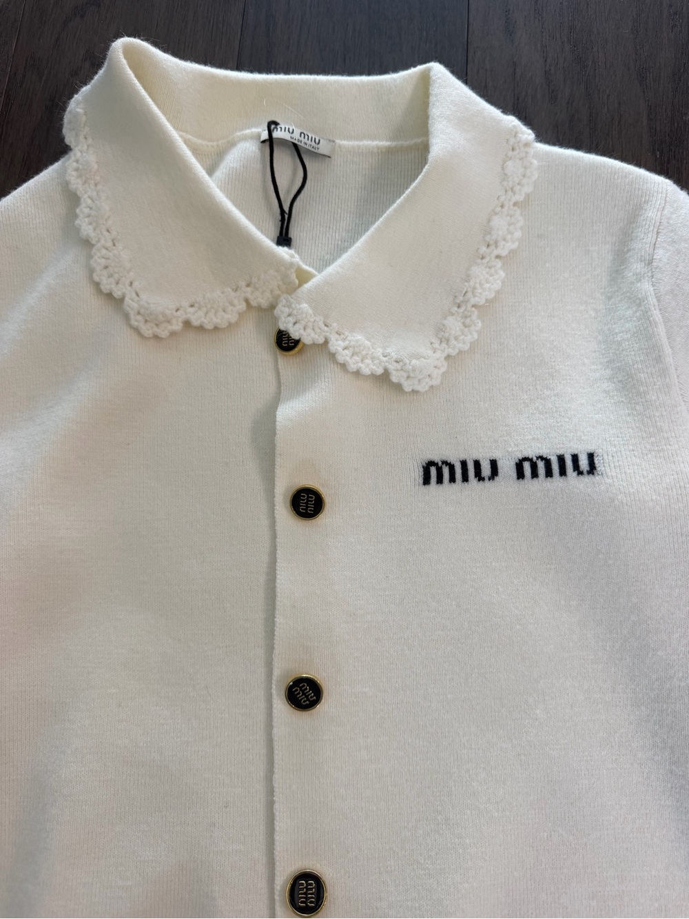 Miu Miu Cream Lace-Collar Button Cardigan - Long Sleeve - Picture 3 of 4